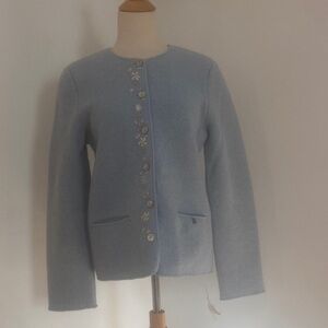 Elegant Light Blue Women's Blazer with Floral Accents